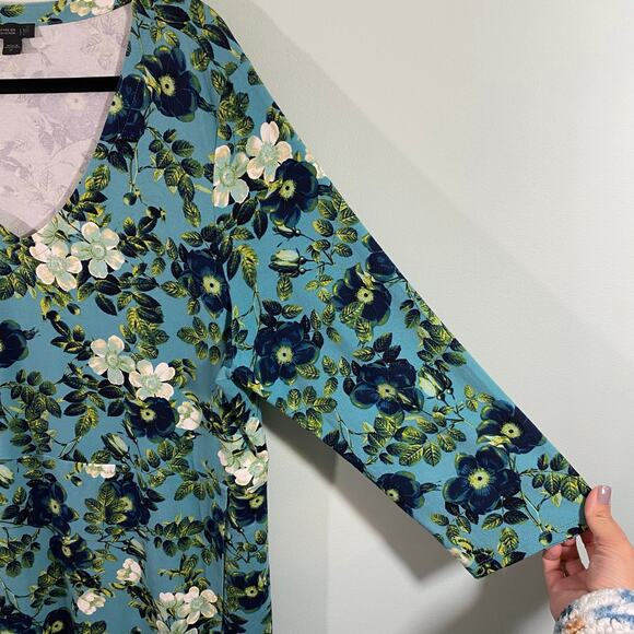 J Jill Wearever Collection Floral V-neck Q Sleeve Stretchy Sheath Dress Sz XL - Picture 8 of 9